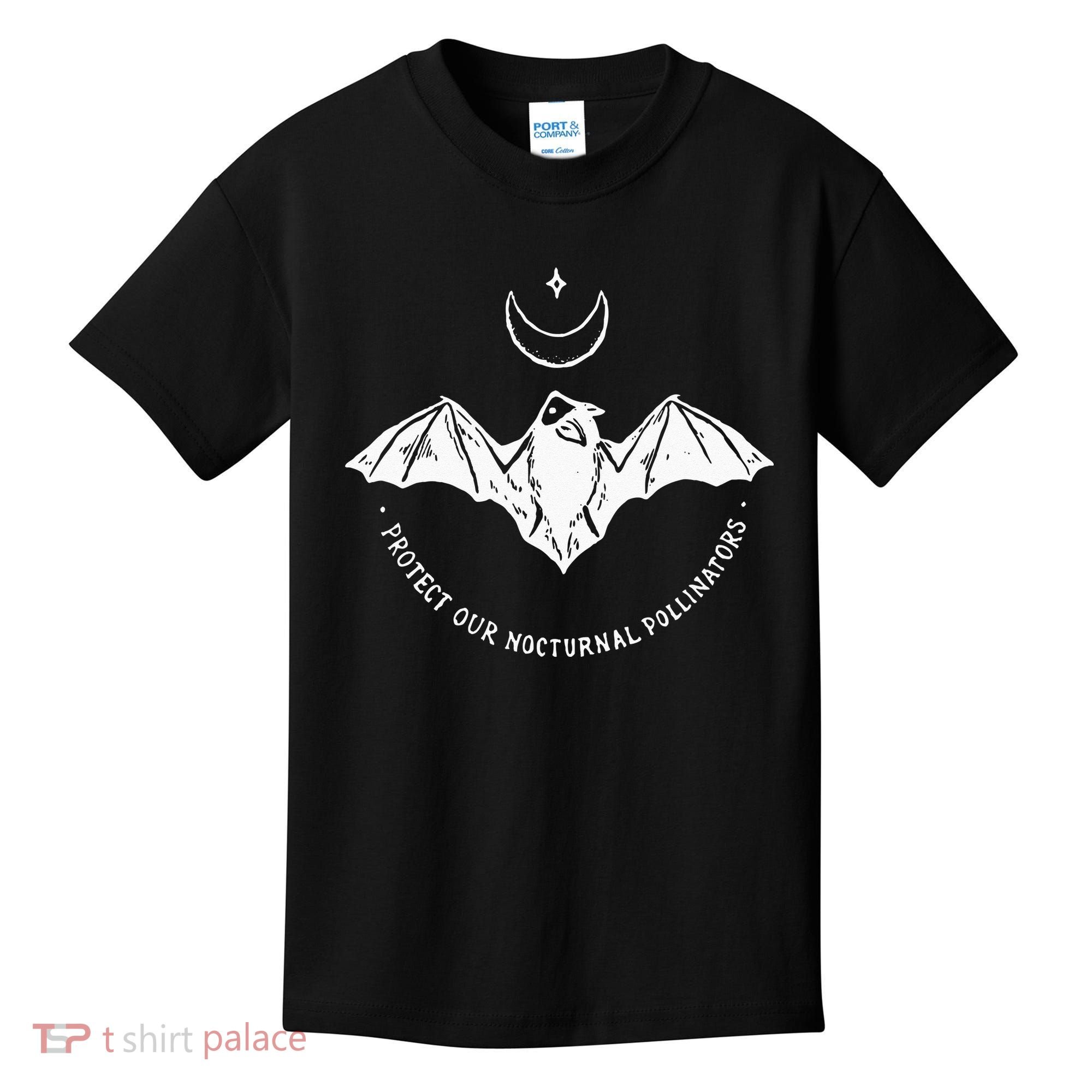 Protect Our Nocturnal Polalinators Bat With Moon Halloween Kids T-Shirt