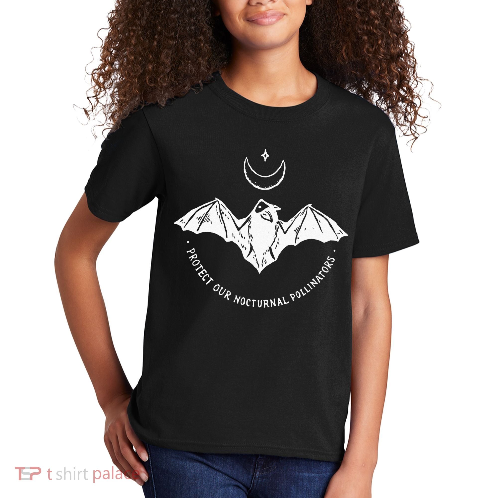Protect Our Nocturnal Polalinators Bat With Moon Halloween Kids T-Shirt
