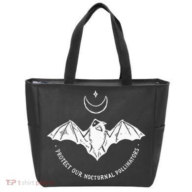 Protect Our Nocturnal Polalinators Bat With Moon Halloween Tote Bag