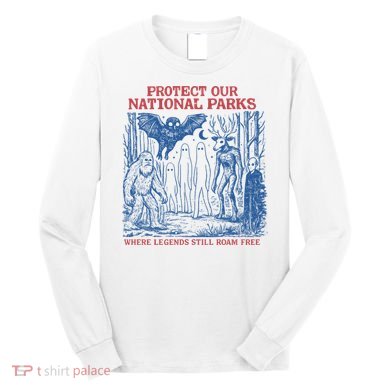 Protect Our National Parks Mothman Cryptid Weirdcore Horror Long Sleeve Shirt