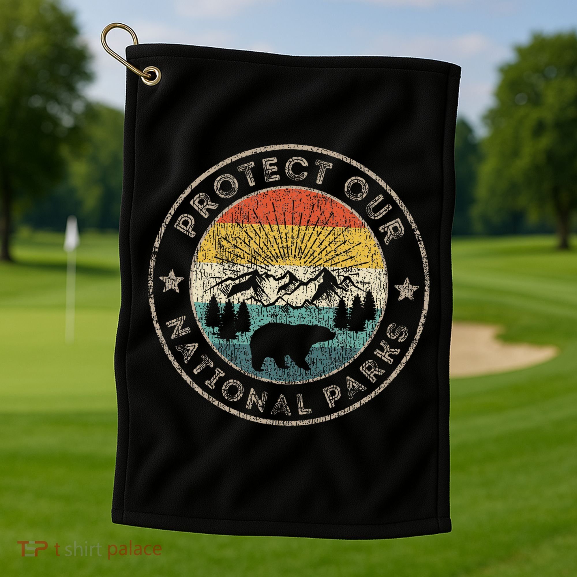 Protect Our National Parks Retro Hiking Golf Towel