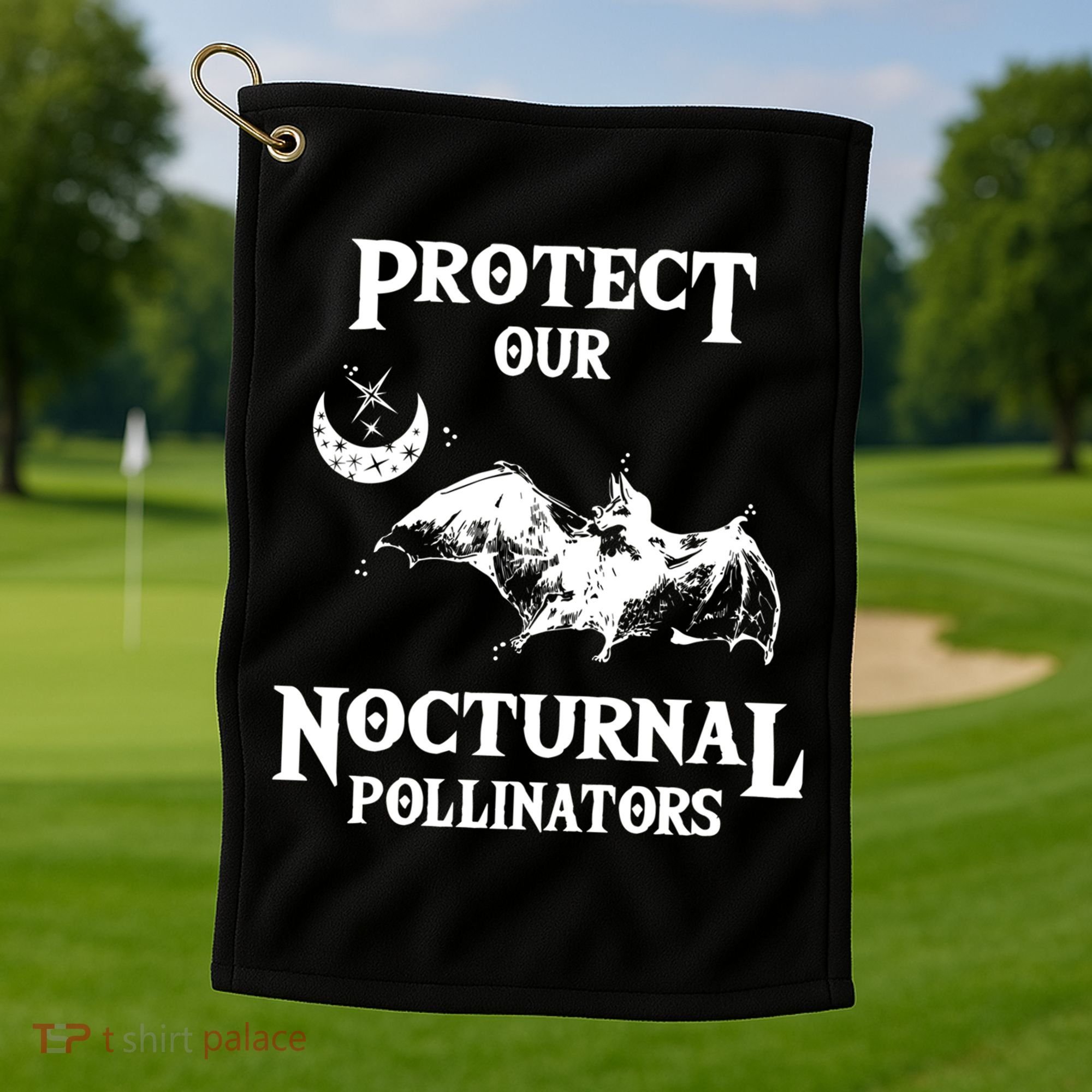 Protect Our Nocturnal Pollinators Gift Bat With Moon Art Cool Gift Golf Towel