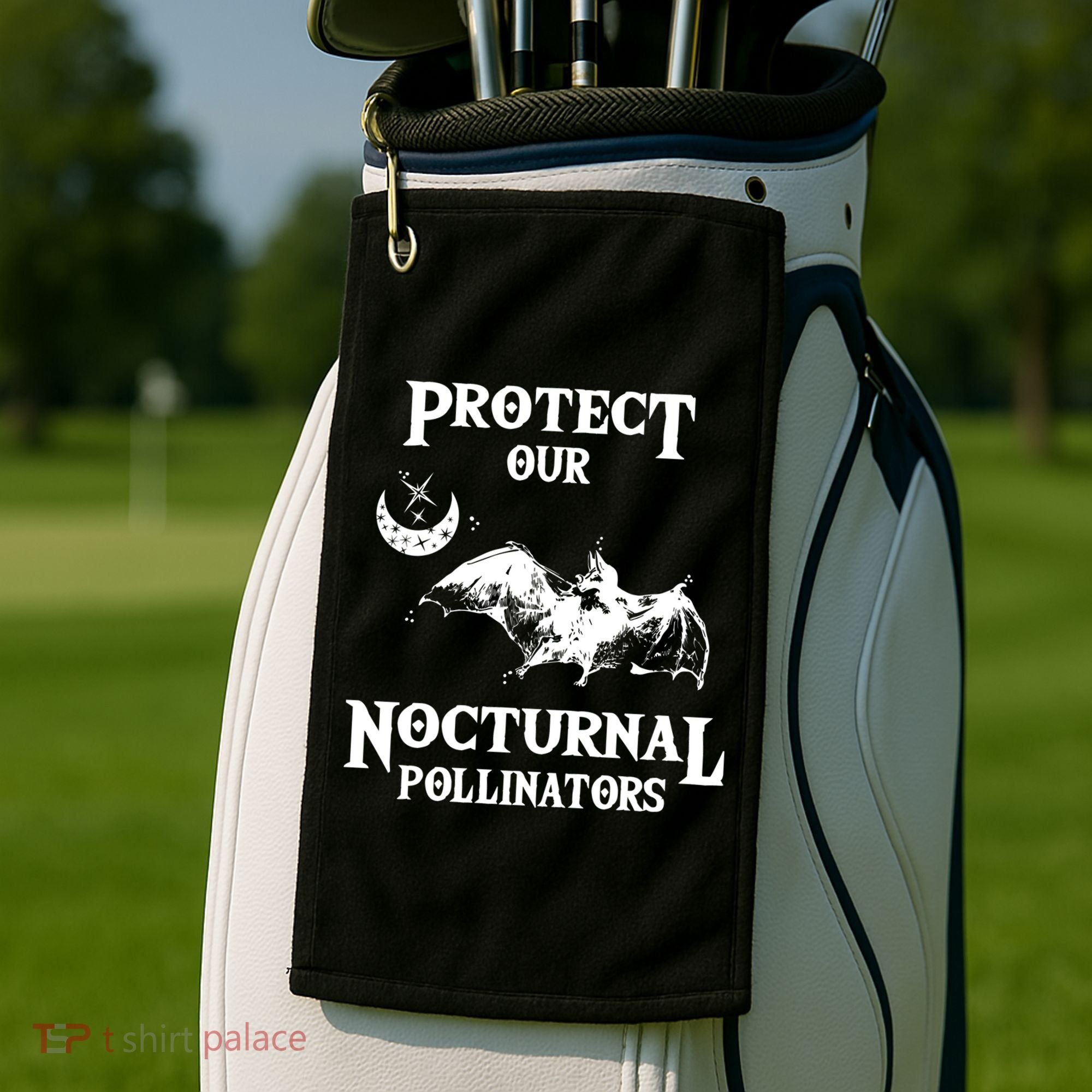 Protect Our Nocturnal Pollinators Gift Bat With Moon Art Cool Gift Golf Towel