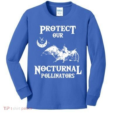 Protect Our Nocturnal Pollinators Gift Bat With Moon Art Cool Gift Kids Long Sleeve Shirt