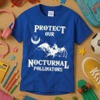Protect Our Nocturnal Pollinators Gift Bat With Moon Art Cool Gift Kids T-Shirt thumb 3