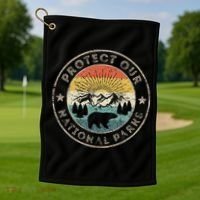 Protect Our National Parks Retro Hiking Golf Towel thumb 1