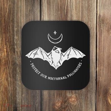 Protect Our Nocturnal Polalinators Bat With Moon Halloween Coaster