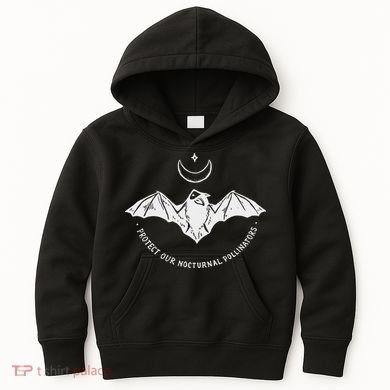 Protect Our Nocturnal Polalinators Bat With Moon Halloween Kids Hoodie