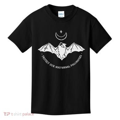 Protect Our Nocturnal Polalinators Bat With Moon Halloween Kids T-Shirt