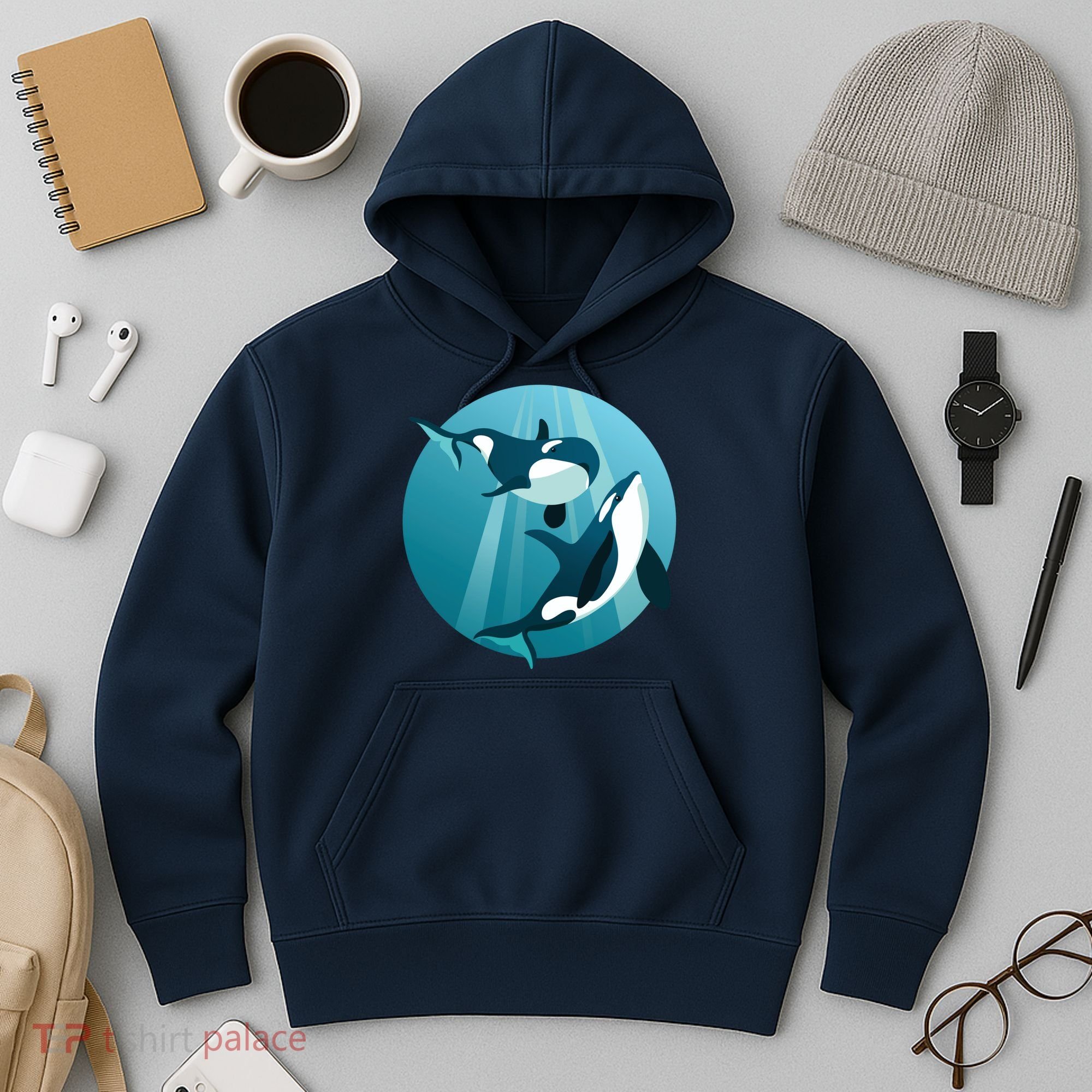 Pair Of Orcas Swimming Hoodie