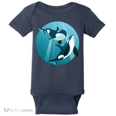 Pair Of Orcas Swimming Baby Bodysuit