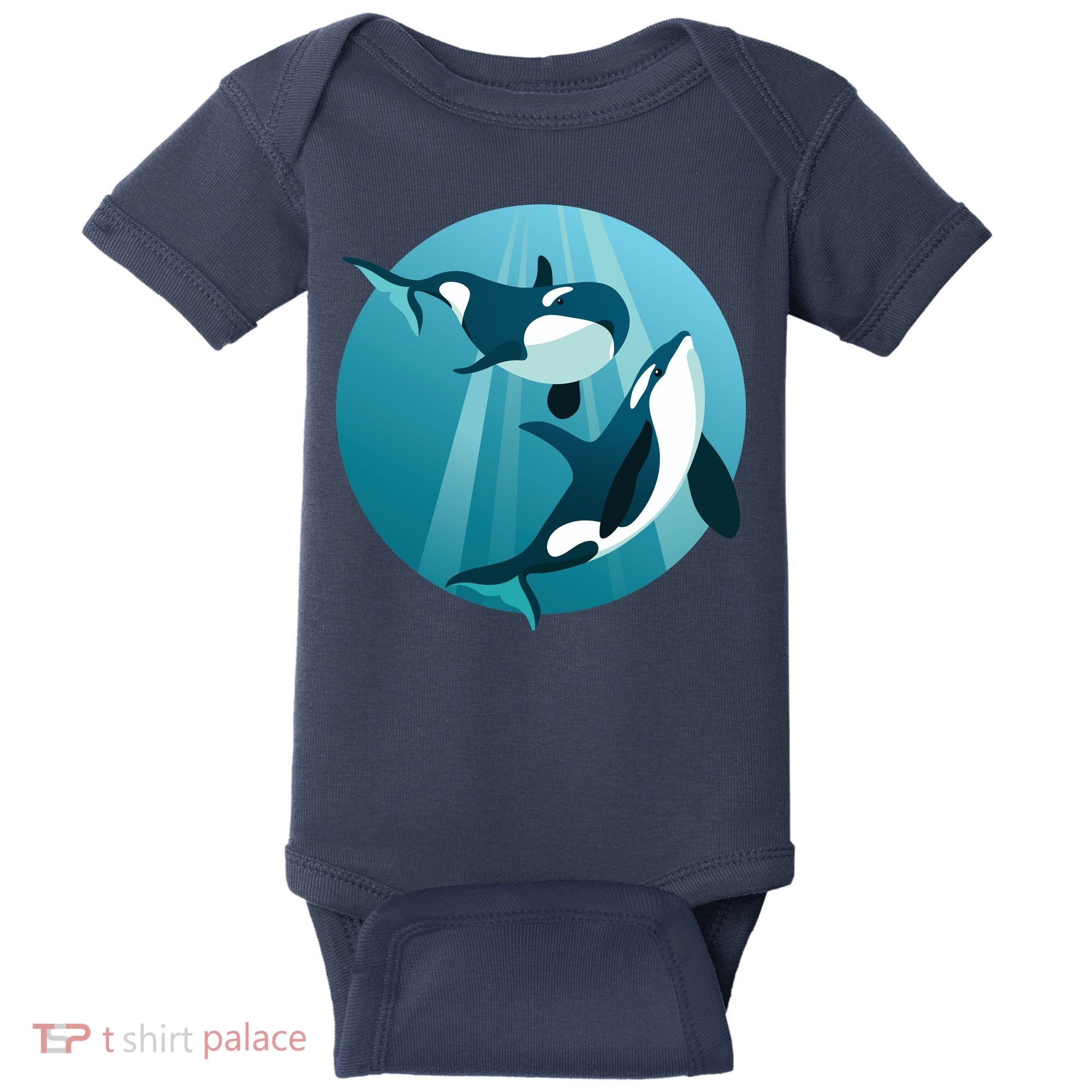 Pair Of Orcas Swimming Baby Bodysuit