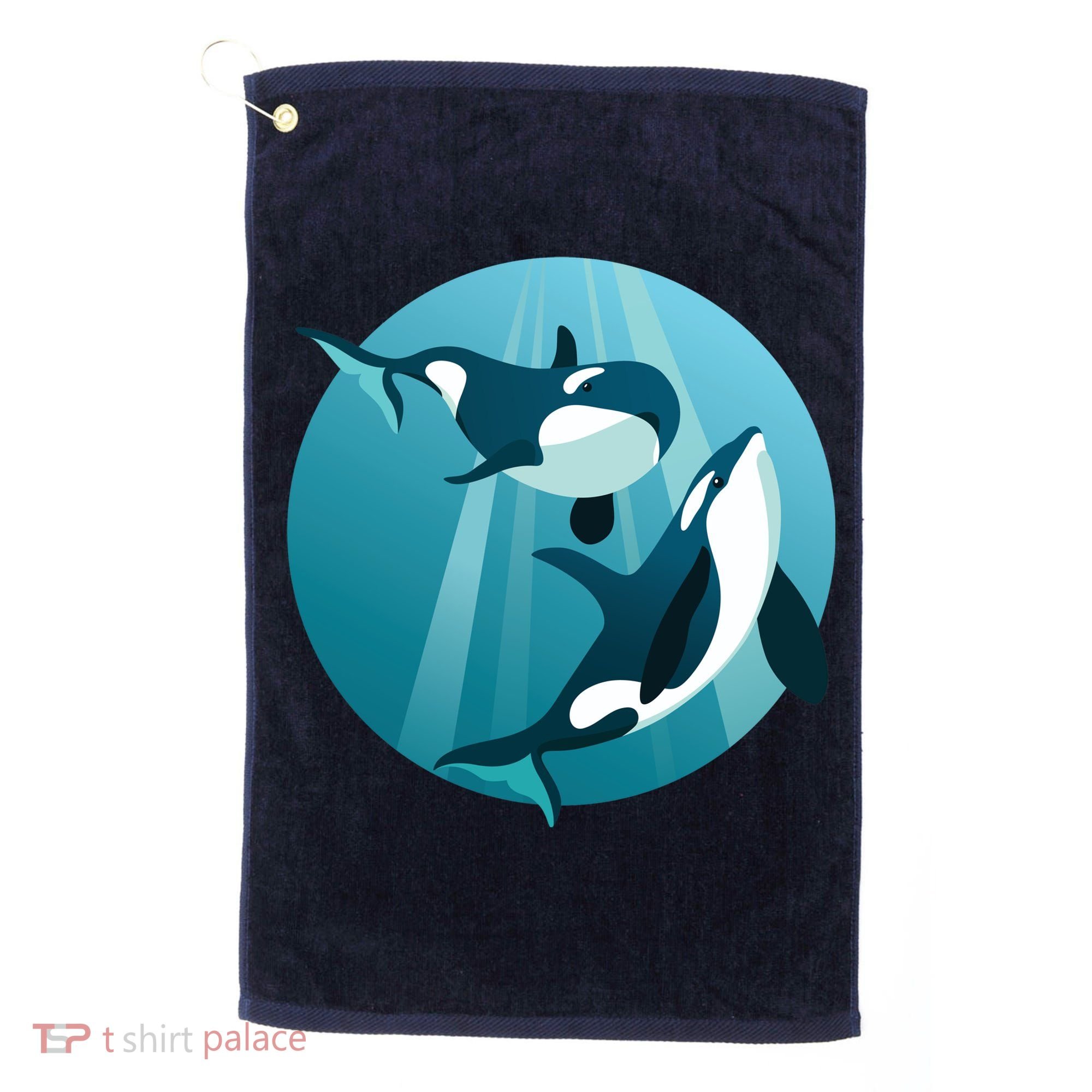 Pair Of Orcas Swimming Golf Towel
