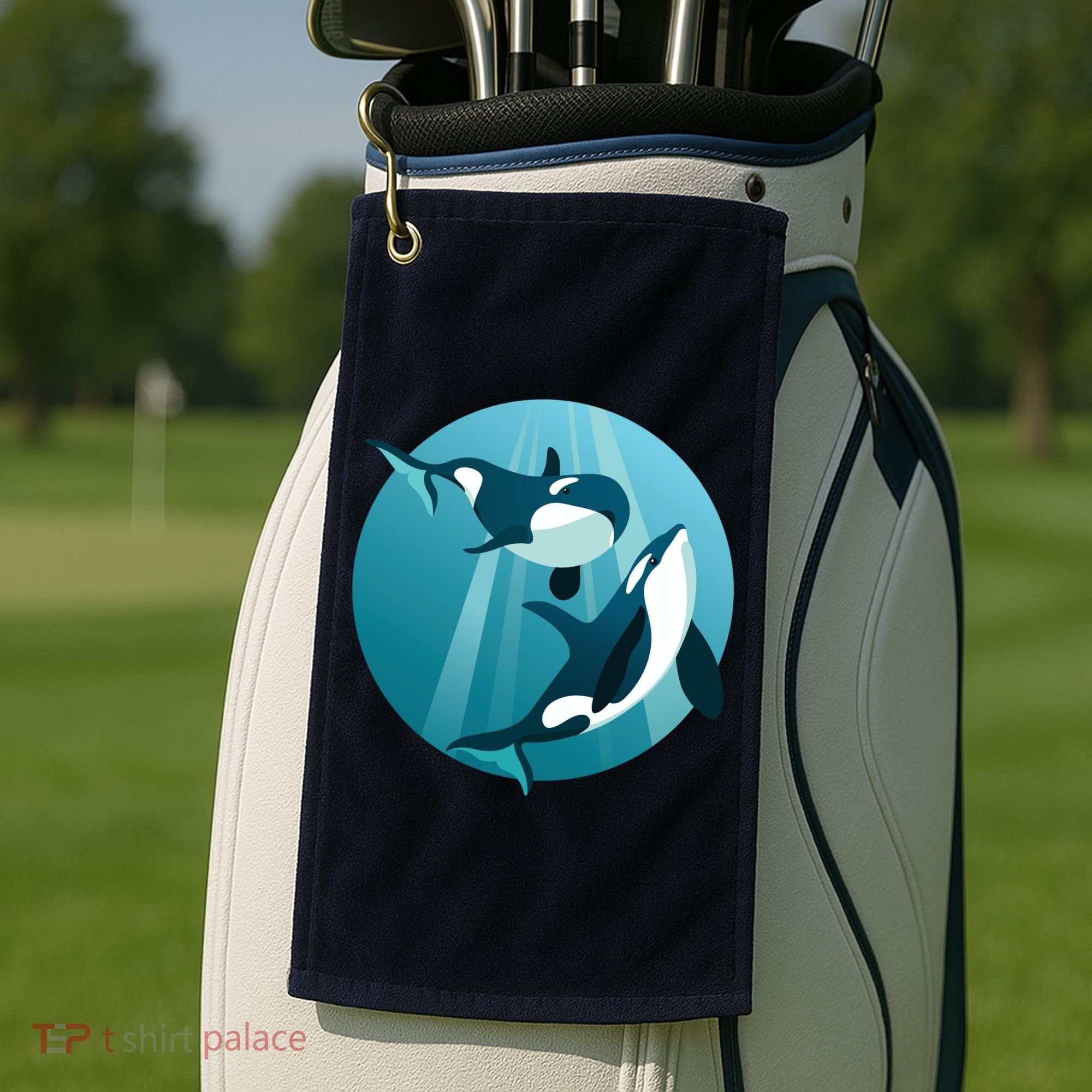 Pair Of Orcas Swimming Golf Towel