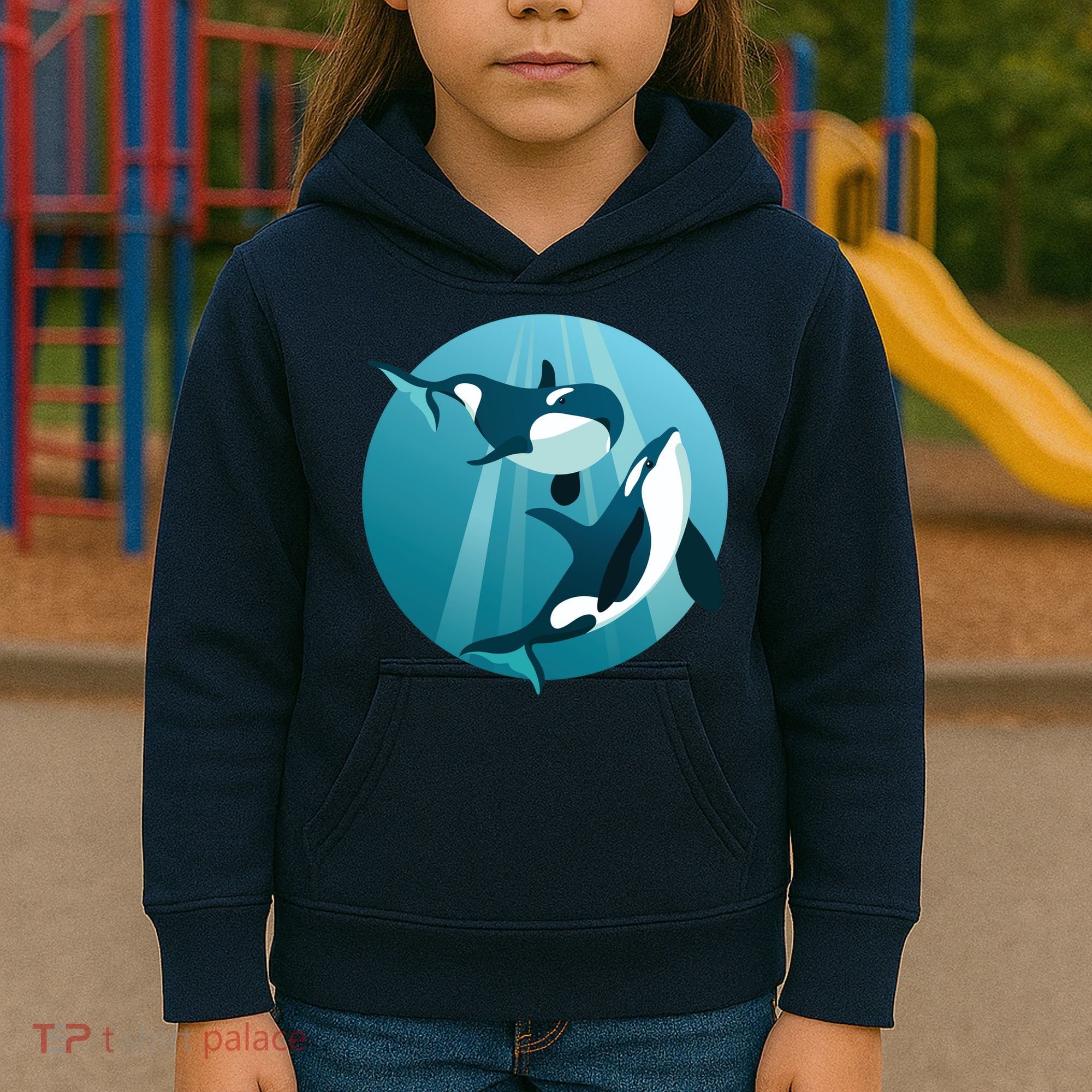 Pair Of Orcas Swimming Kids Hoodie