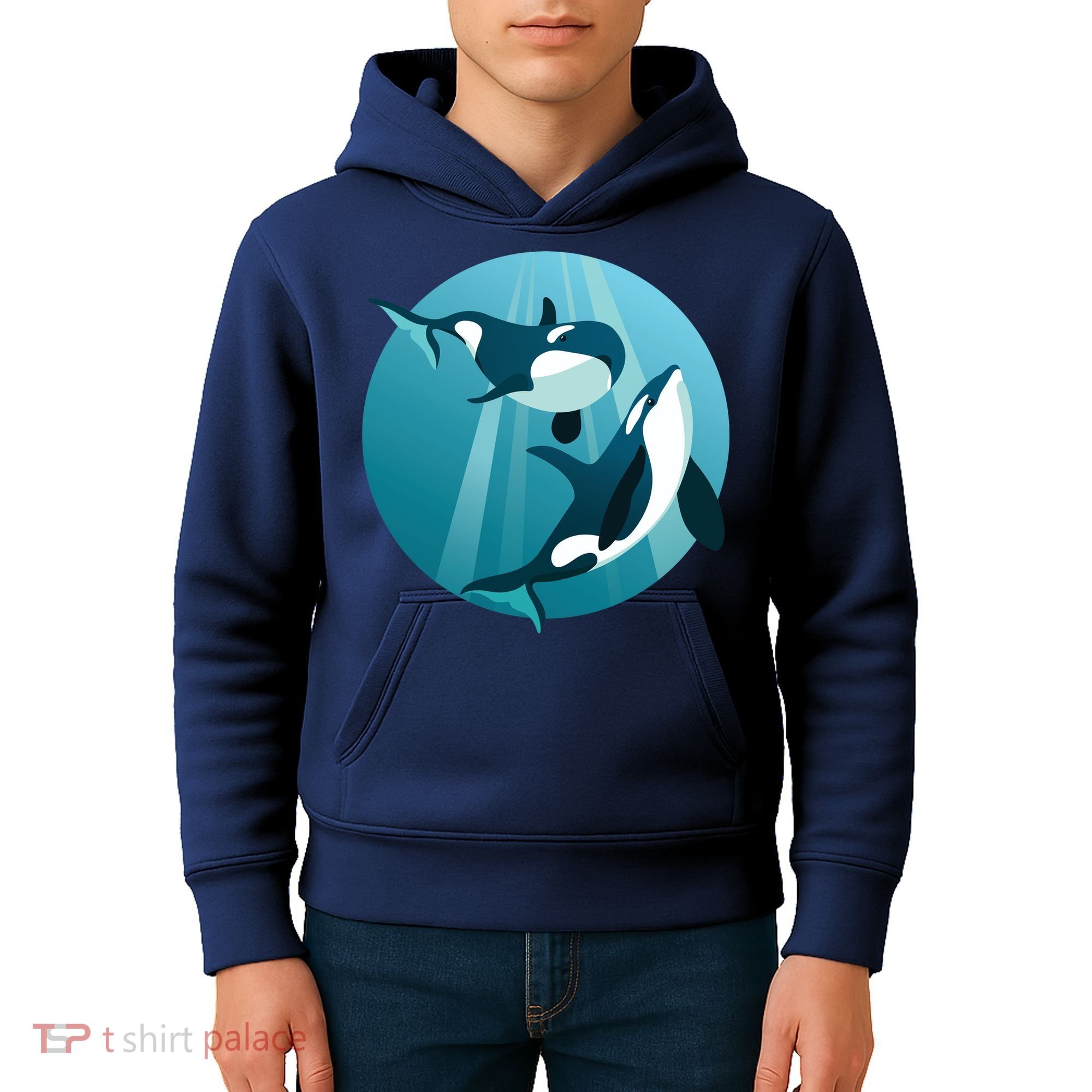 Pair Of Orcas Swimming Kids Hoodie