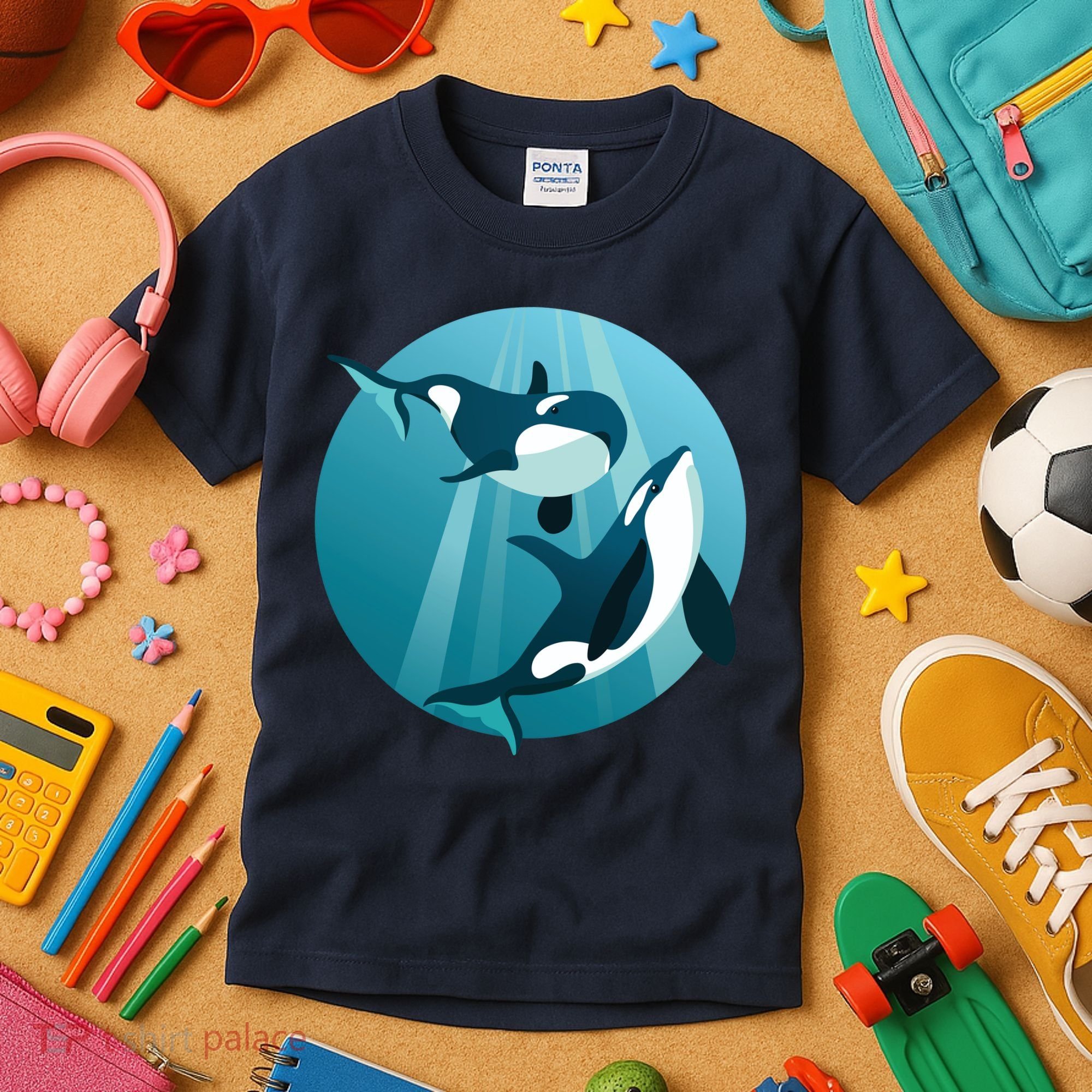 Pair Of Orcas Swimming Kids T-Shirt