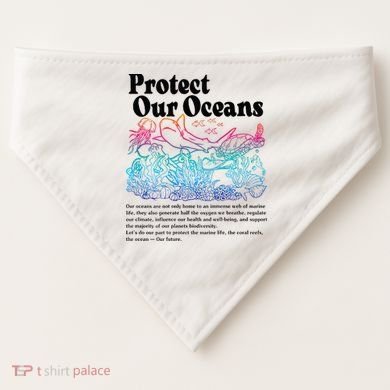 Protect Our Oceans Save Earth World Ocean Day 2024 On Back USA-Made Doggie Bandana