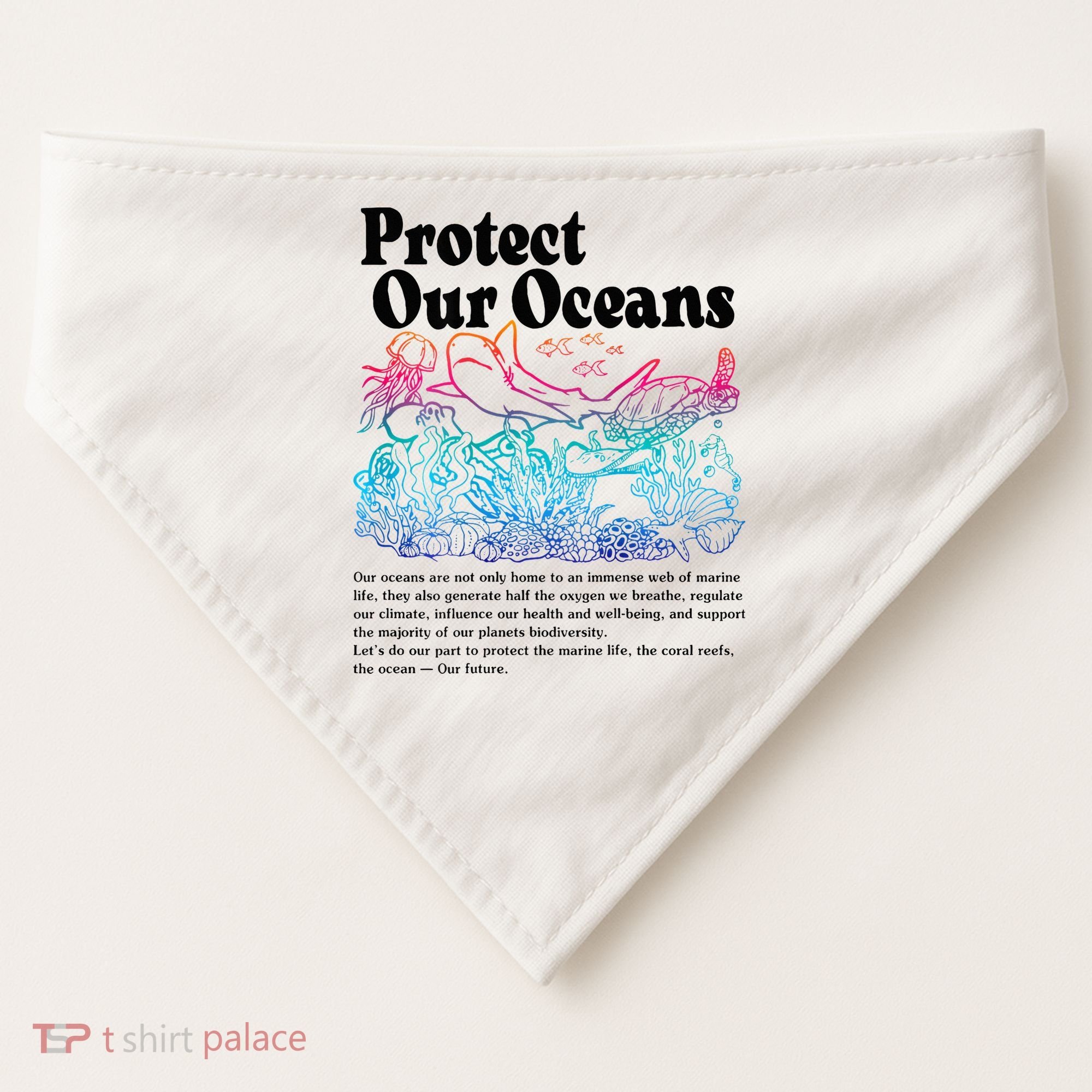 Protect Our Oceans Save Earth World Ocean Day 2024 On Back USA-Made Doggie Bandana