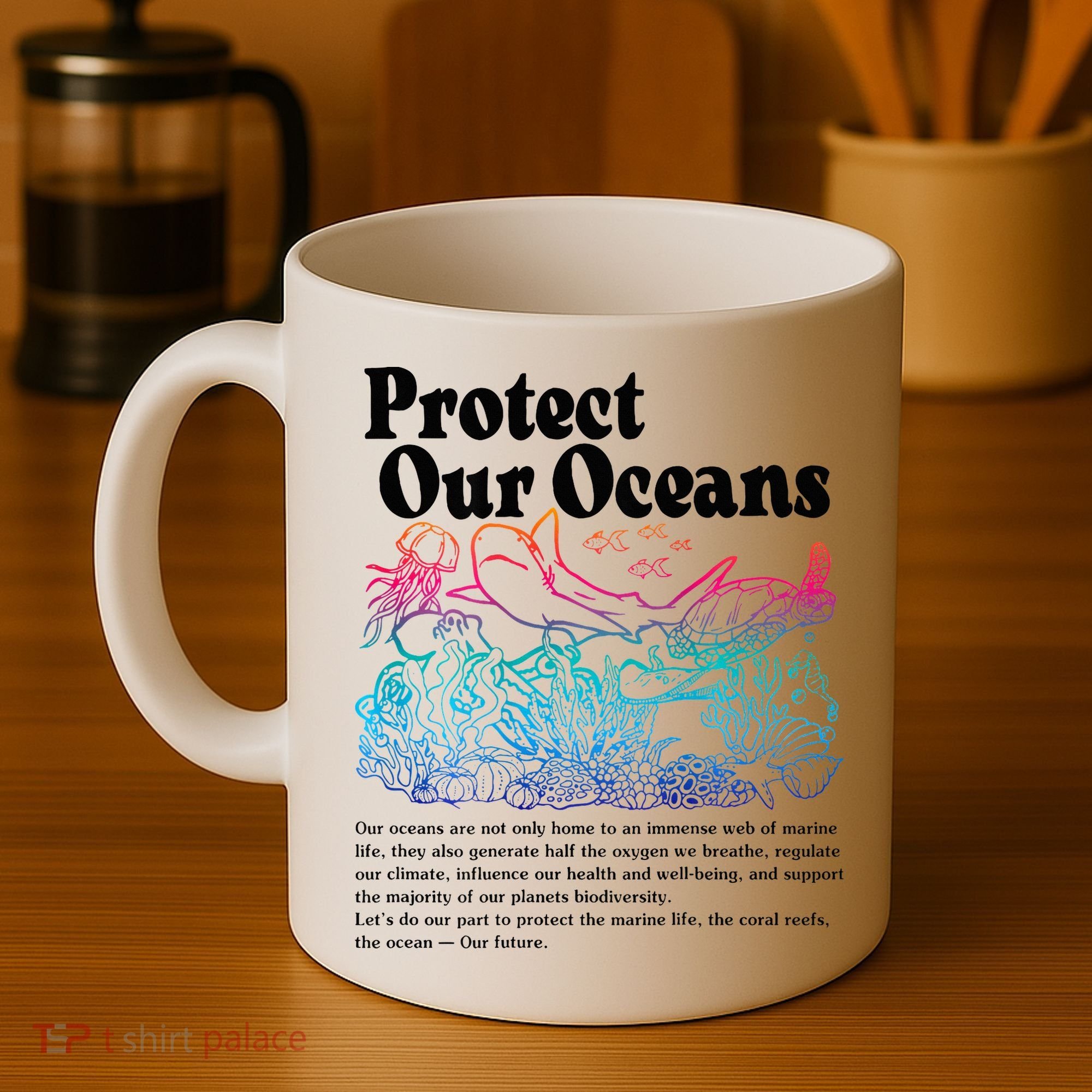 Protect Our Oceans Save Earth World Ocean Day 2024 On Back Coffee Mug