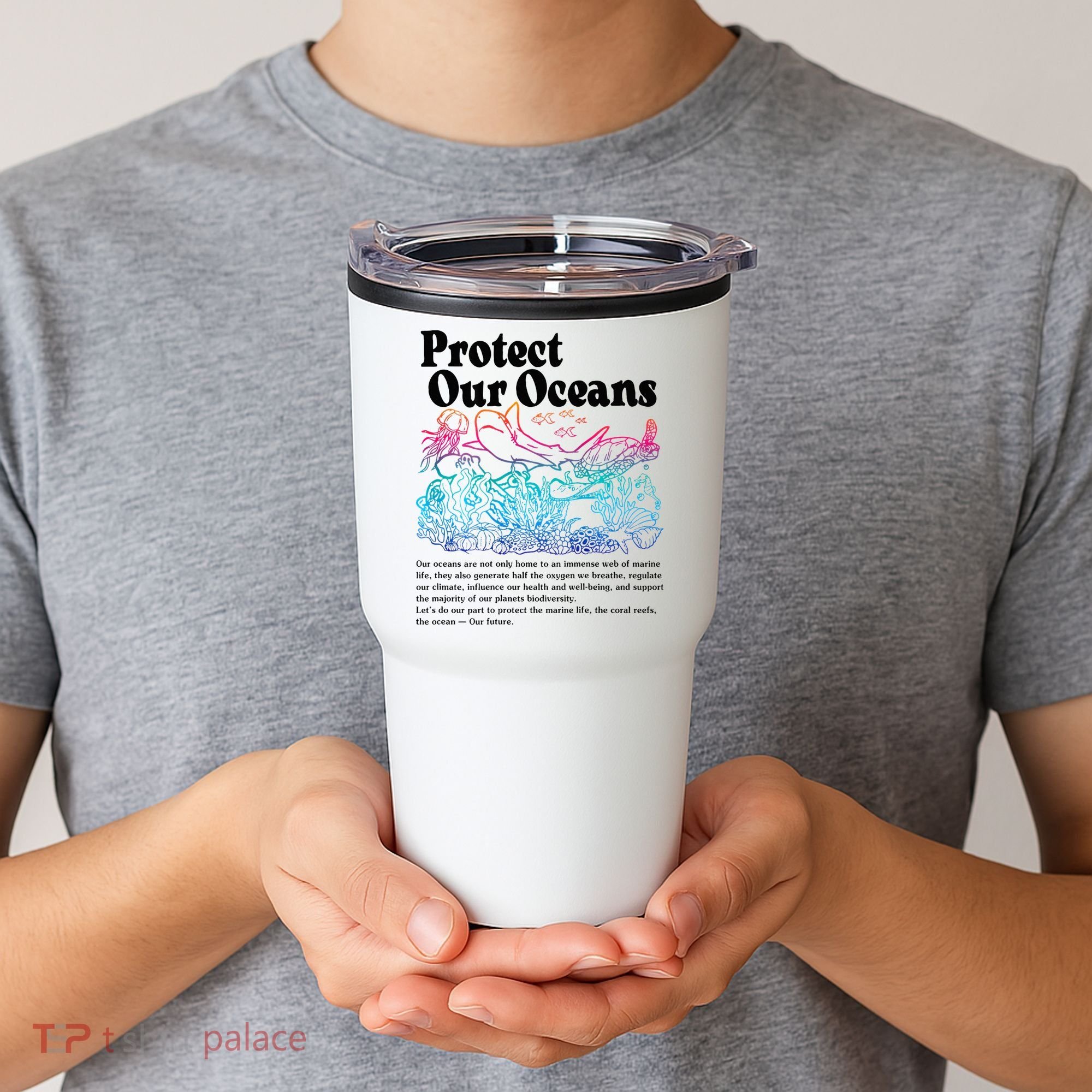 Protect Our Oceans Save Earth World Ocean Day 2024 On Back Tumbler