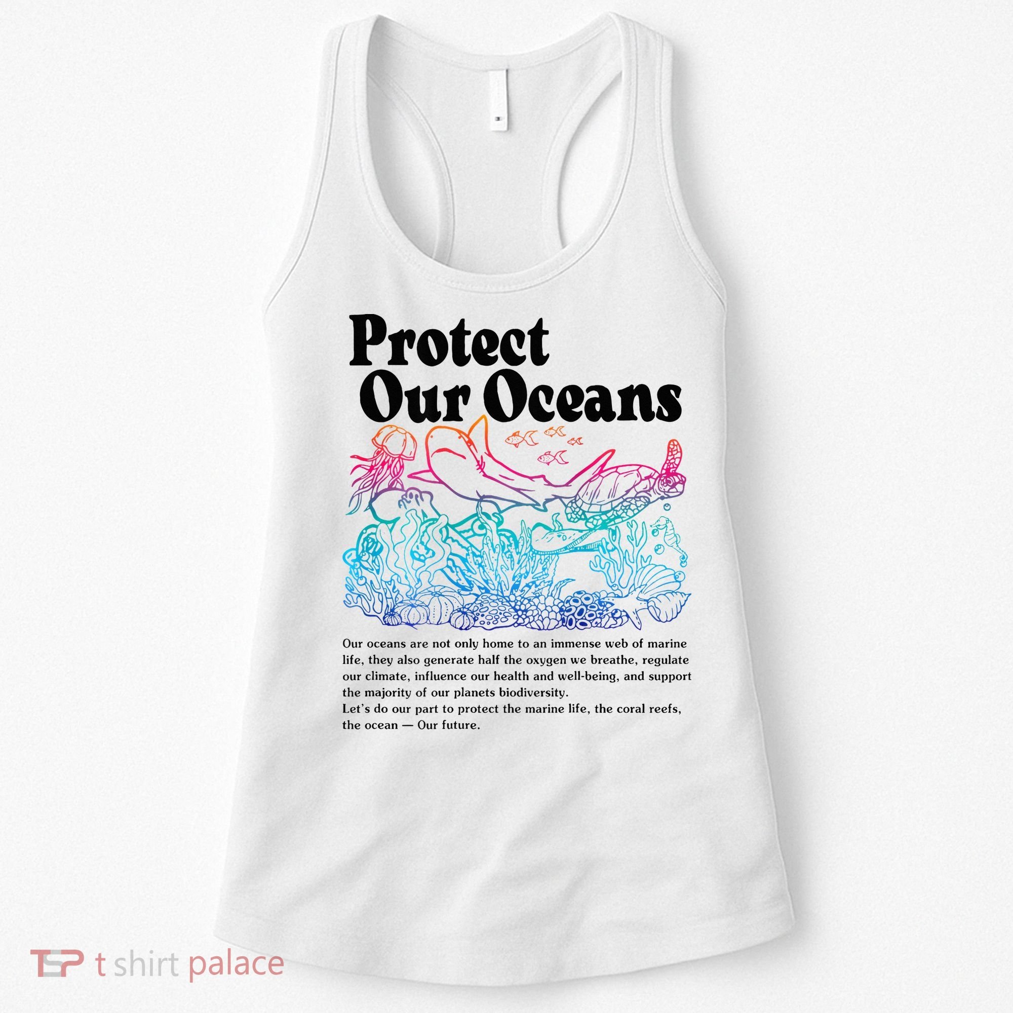 Protect Our Oceans Save Earth World Ocean Day 2024 On Back Women's Tank Top