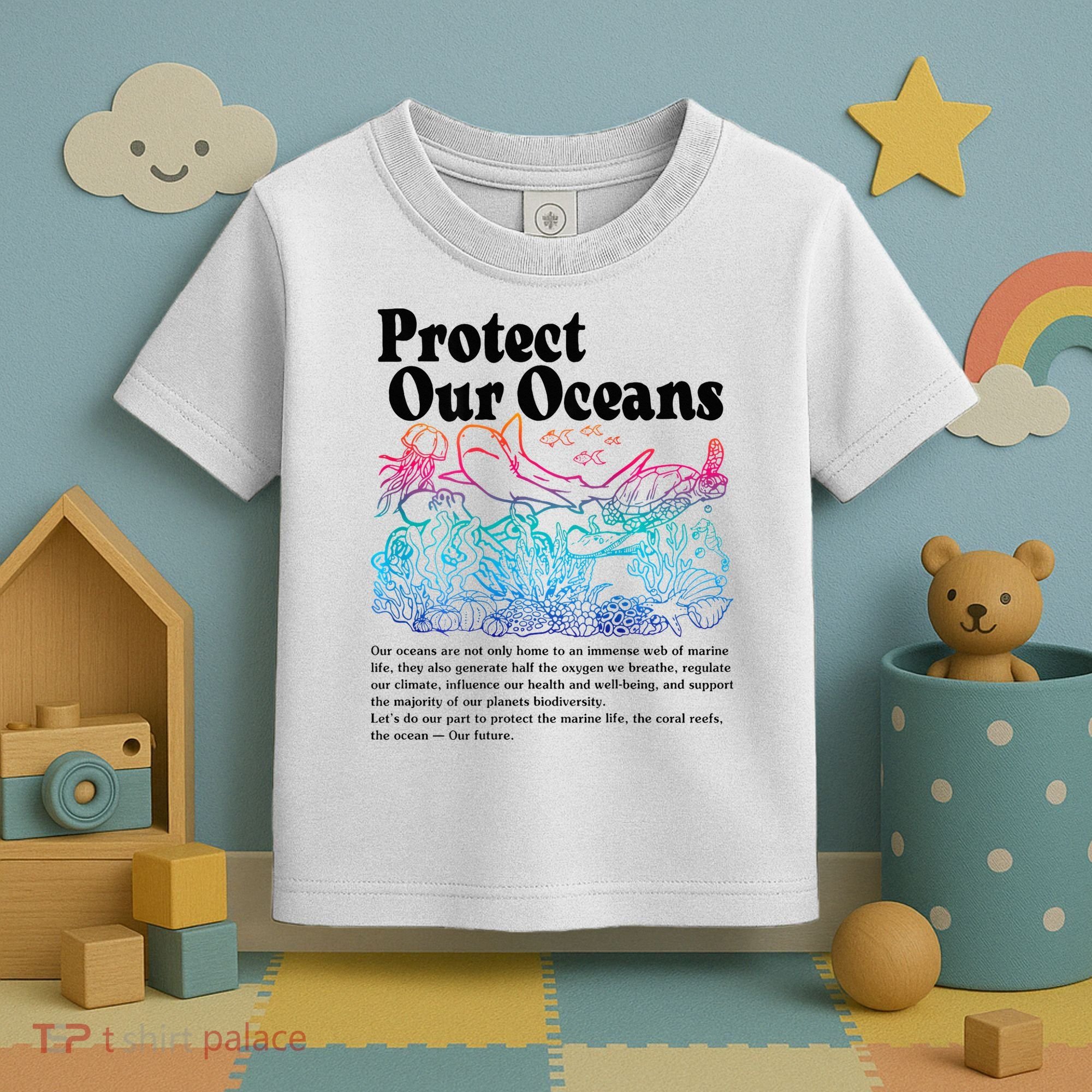 Protect Our Oceans Save Earth World Ocean Day 2024 On Back Toddler T-Shirt