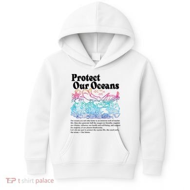 Protect Our Oceans Save Earth World Ocean Day 2024 On Back Kids Hoodie