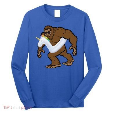 Pool Party Bigfoot Unicorn Float  Sasquatch Long Sleeve Shirt
