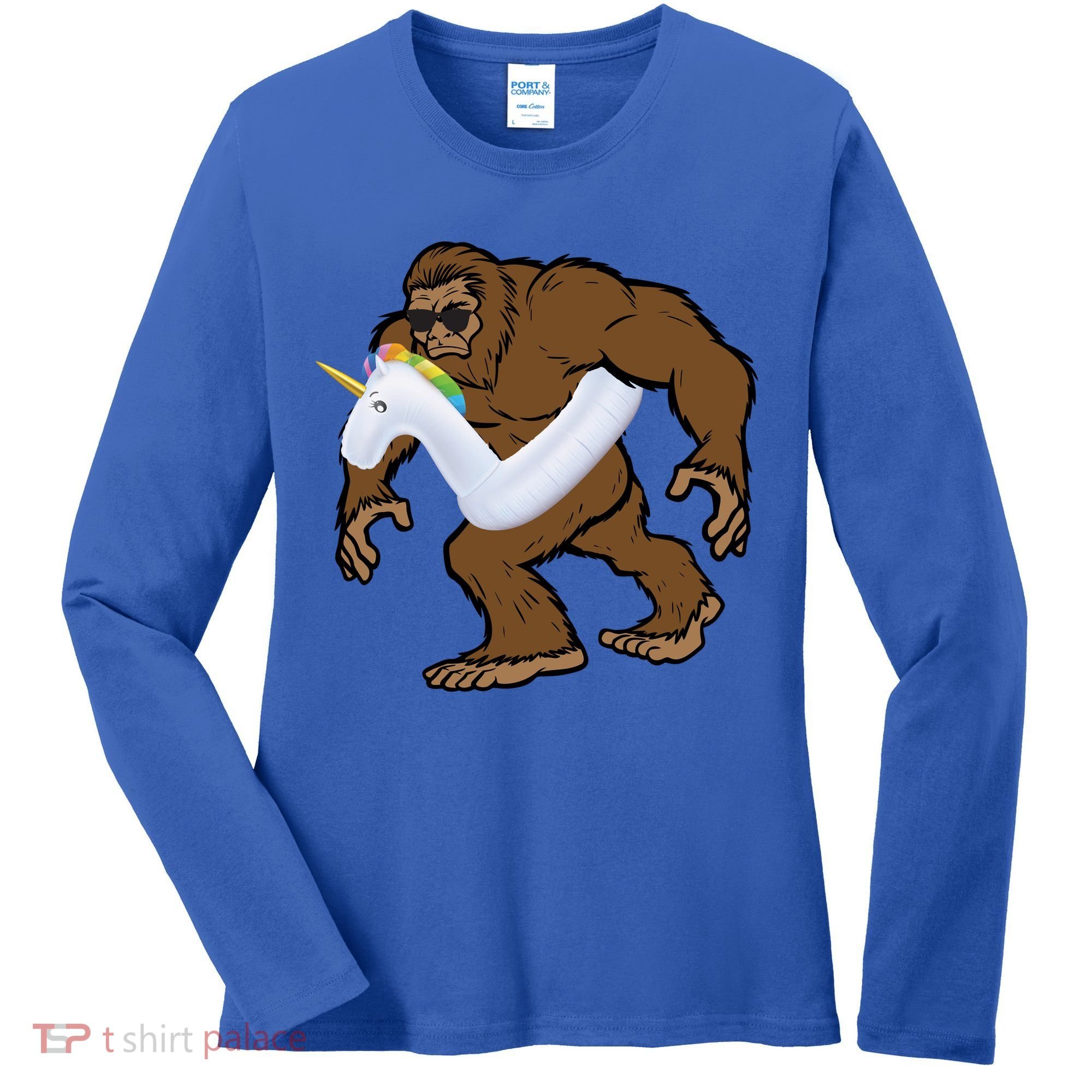 Pool Party Bigfoot Unicorn Float  Sasquatch Women's Long Sleeve Shirt