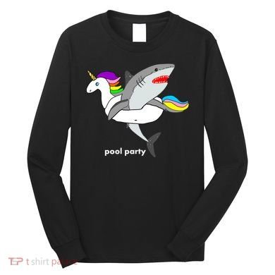 Pool Party Funny Shark in Unicorn Float Long Sleeve Shirt