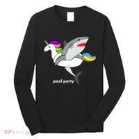 Pool Party Funny Shark in Unicorn Float Long Sleeve Shirt thumb 0