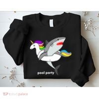 Pool Party Funny Shark in Unicorn Float Sweatshirt thumb 2