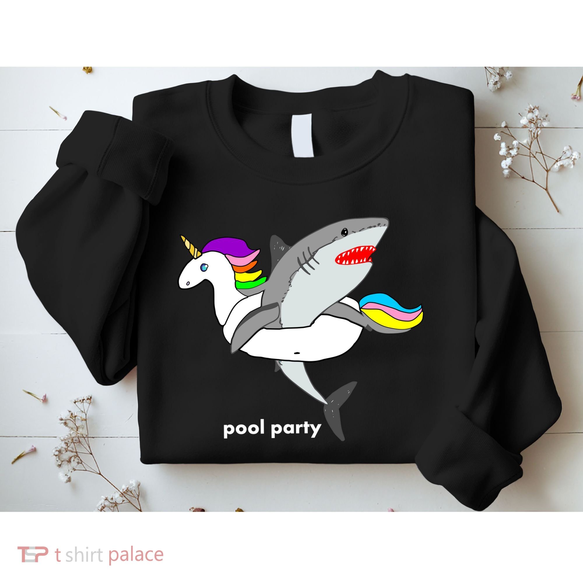 Pool Party Funny Shark in Unicorn Float Sweatshirt