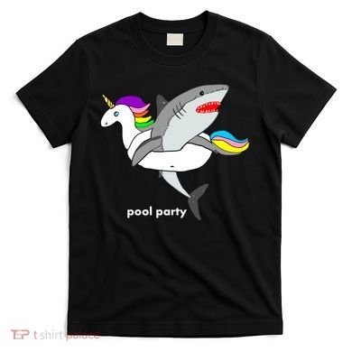 Pool Party Funny Shark in Unicorn Float T-Shirt