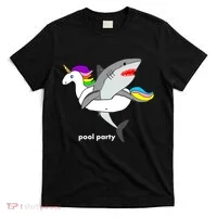 Pool Party Funny Shark in Unicorn Float T-Shirt thumb 0