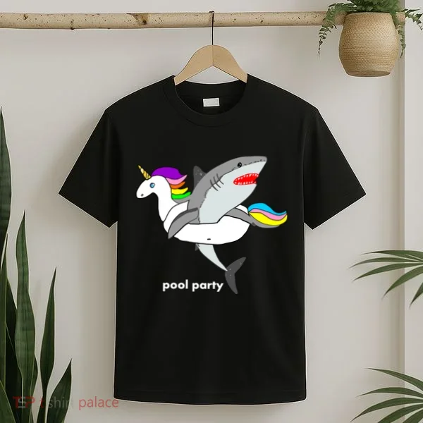 Pool Party Funny Shark in Unicorn Float T-Shirt