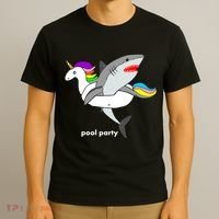 Pool Party Funny Shark in Unicorn Float T-Shirt thumb 3
