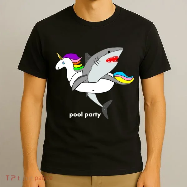 Pool Party Funny Shark in Unicorn Float T-Shirt