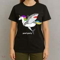 Pool Party Funny Shark in Unicorn Float T-Shirt thumb 4