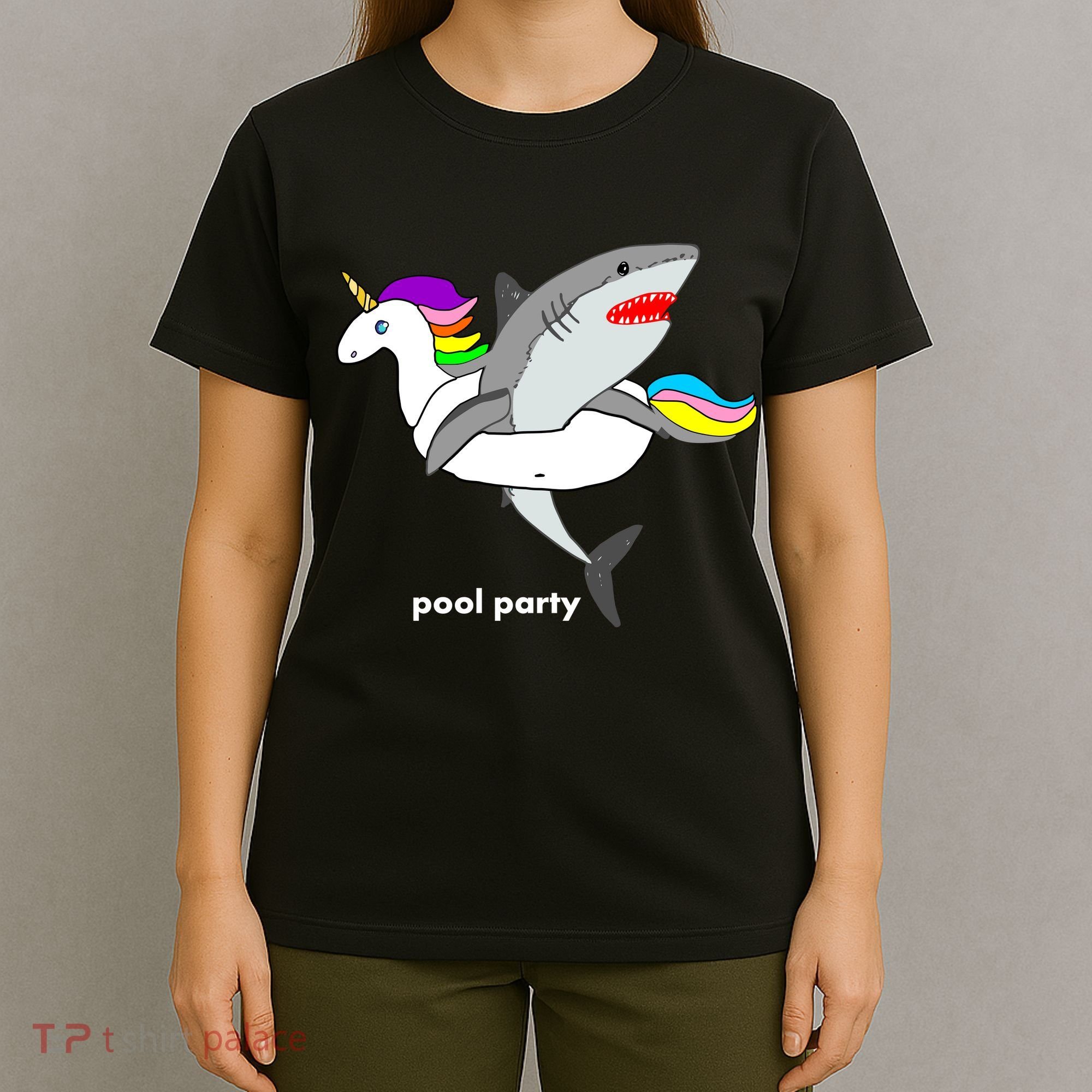 Pool Party Funny Shark in Unicorn Float T-Shirt