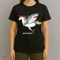 Pool Party Funny Shark in Unicorn Float T-Shirt thumb 4