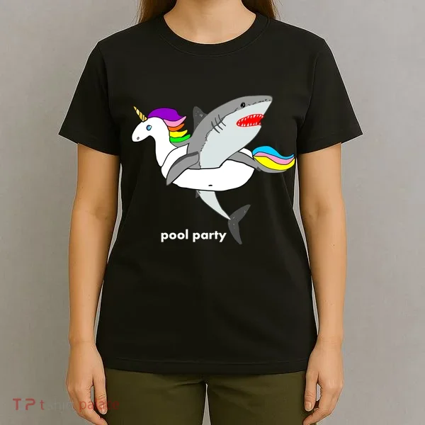 Pool Party Funny Shark in Unicorn Float T-Shirt