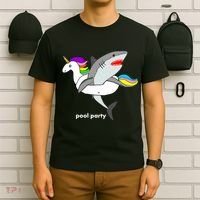 Pool Party Funny Shark in Unicorn Float T-Shirt thumb 6