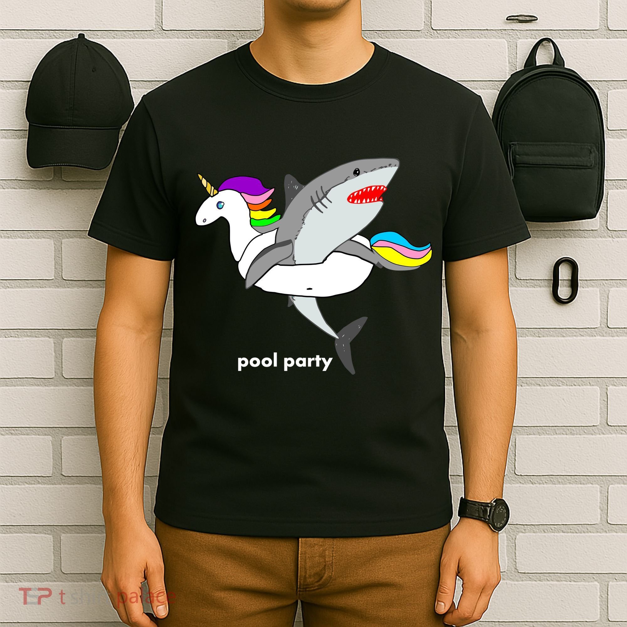 Pool Party Funny Shark in Unicorn Float T-Shirt