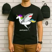 Pool Party Funny Shark in Unicorn Float T-Shirt thumb 6