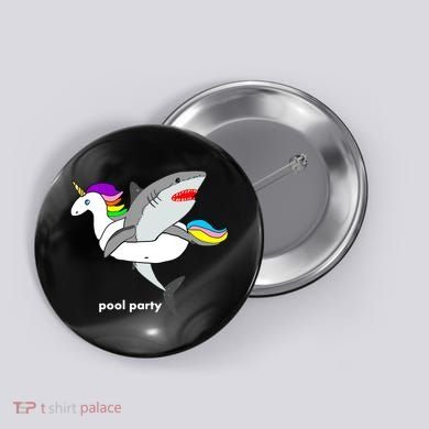 Pool Party Funny Shark in Unicorn Float Button