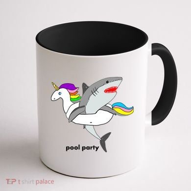 Pool Party Funny Shark in Unicorn Float Coffee Mug back