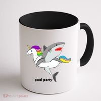 Pool Party Funny Shark in Unicorn Float Coffee Mug thumb 1