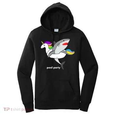 Pool Party Funny Shark in Unicorn Float Women's Hoodie